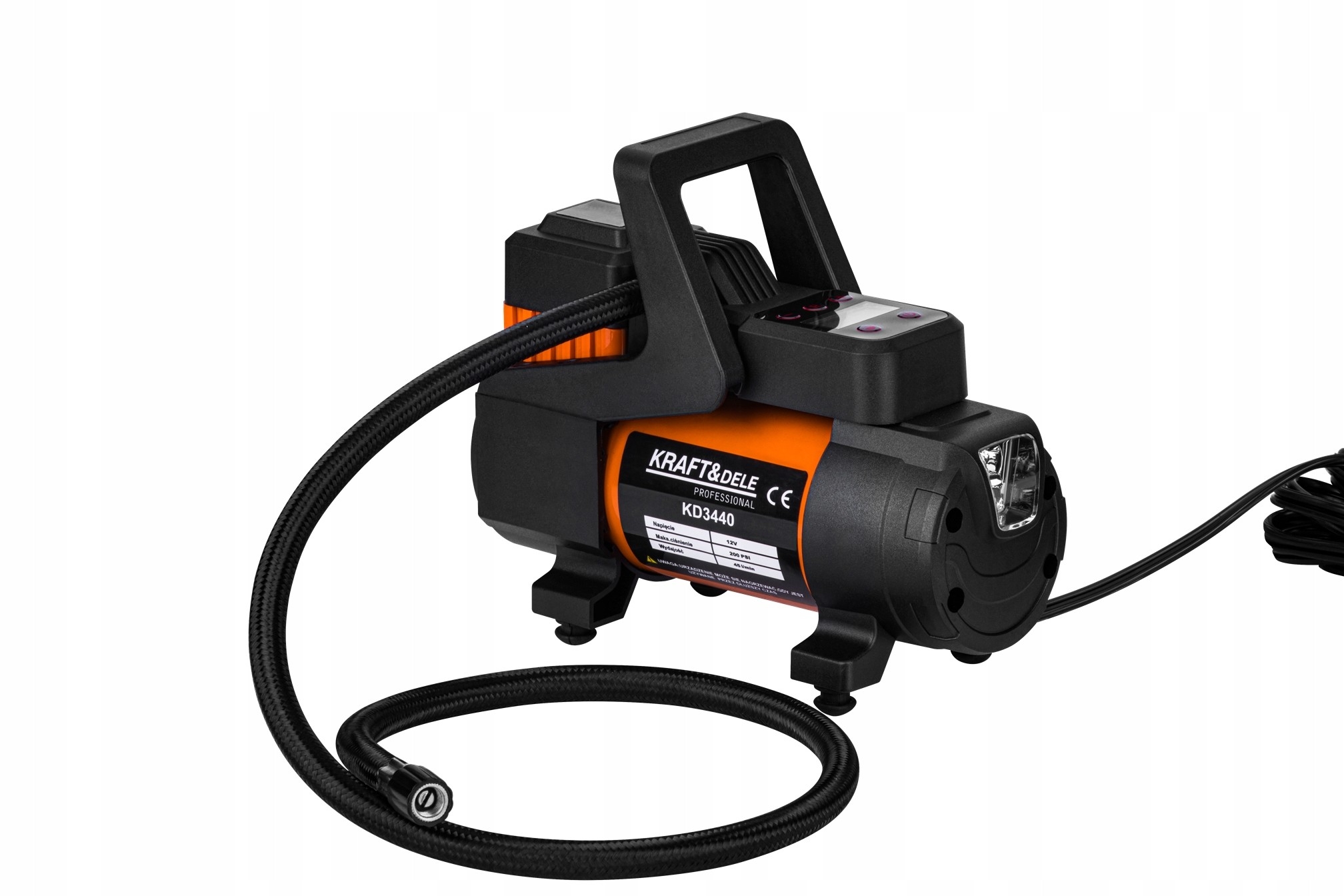 Kompresor Samochodowy LCD 12V 168W 14A 200 PSI 45L/min Kraft&Dele