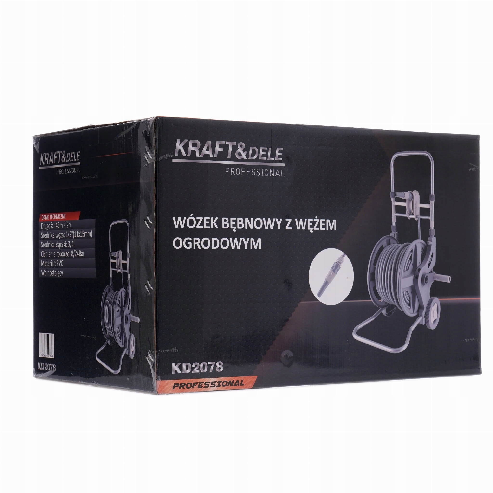 WĄŻ OGRODOWY NA STOJAKU 45+2m PISTOLET ZRASZACZ ZWIJACZ WÓZEK KD2078