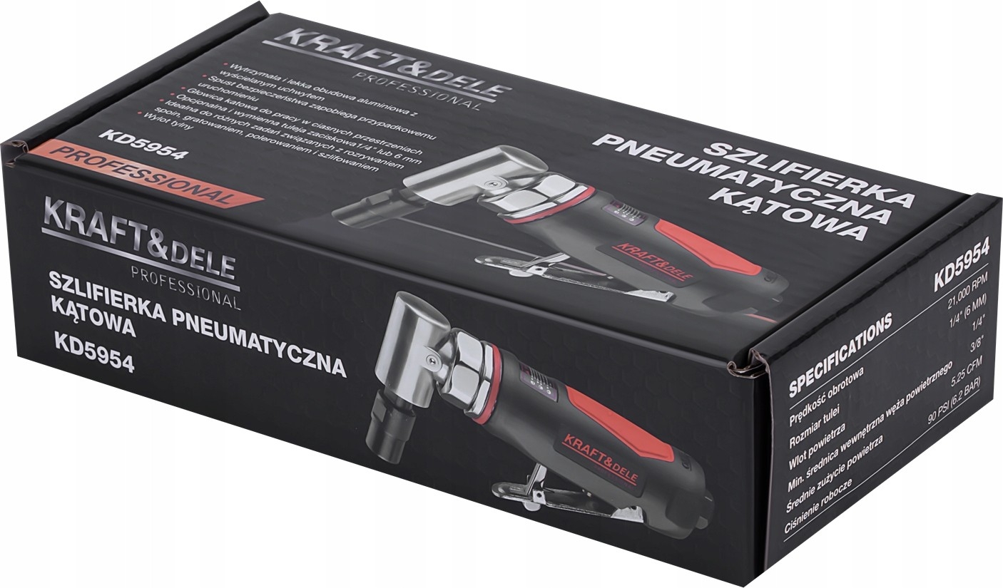 Szlifierka Pneumatyczna Kątowa 90 PSI 21.000 RPM 5,25 CFM Kraft&Dele