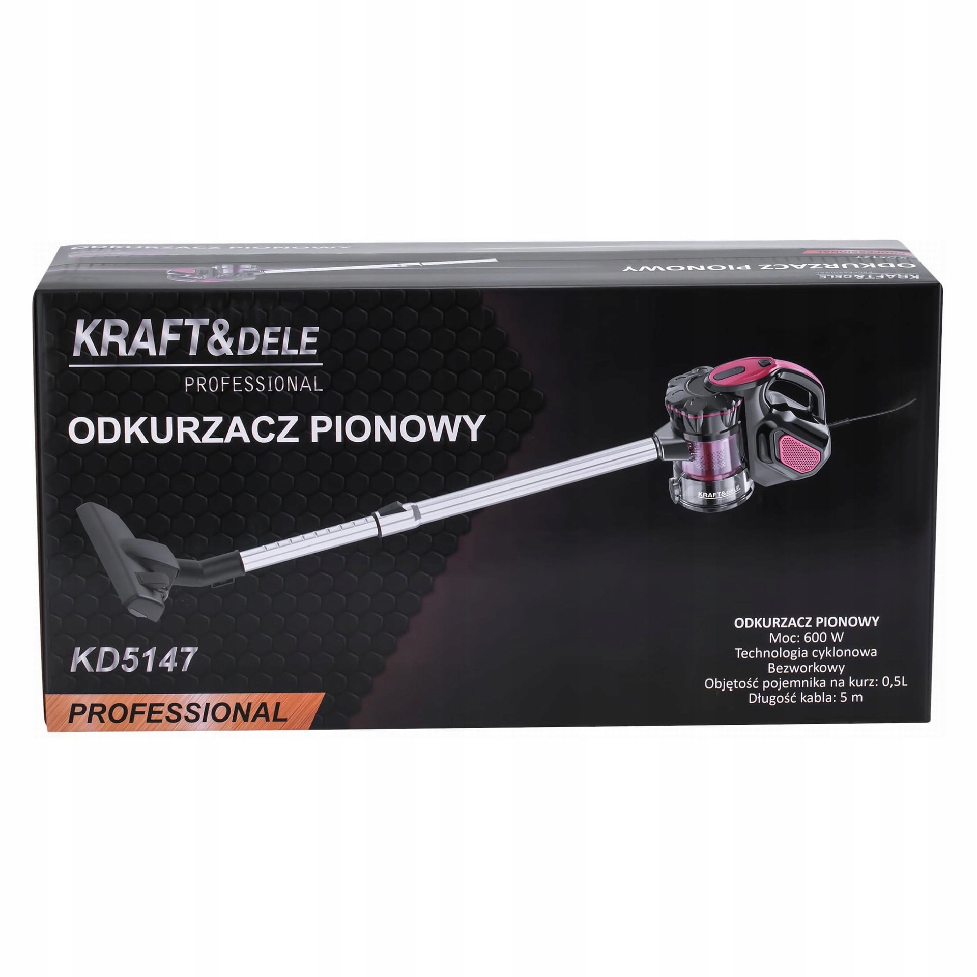 Odkurzacz Pionowy Przewodowy 2w1 5m 230V 600W 0,5 L Kraft&Dele