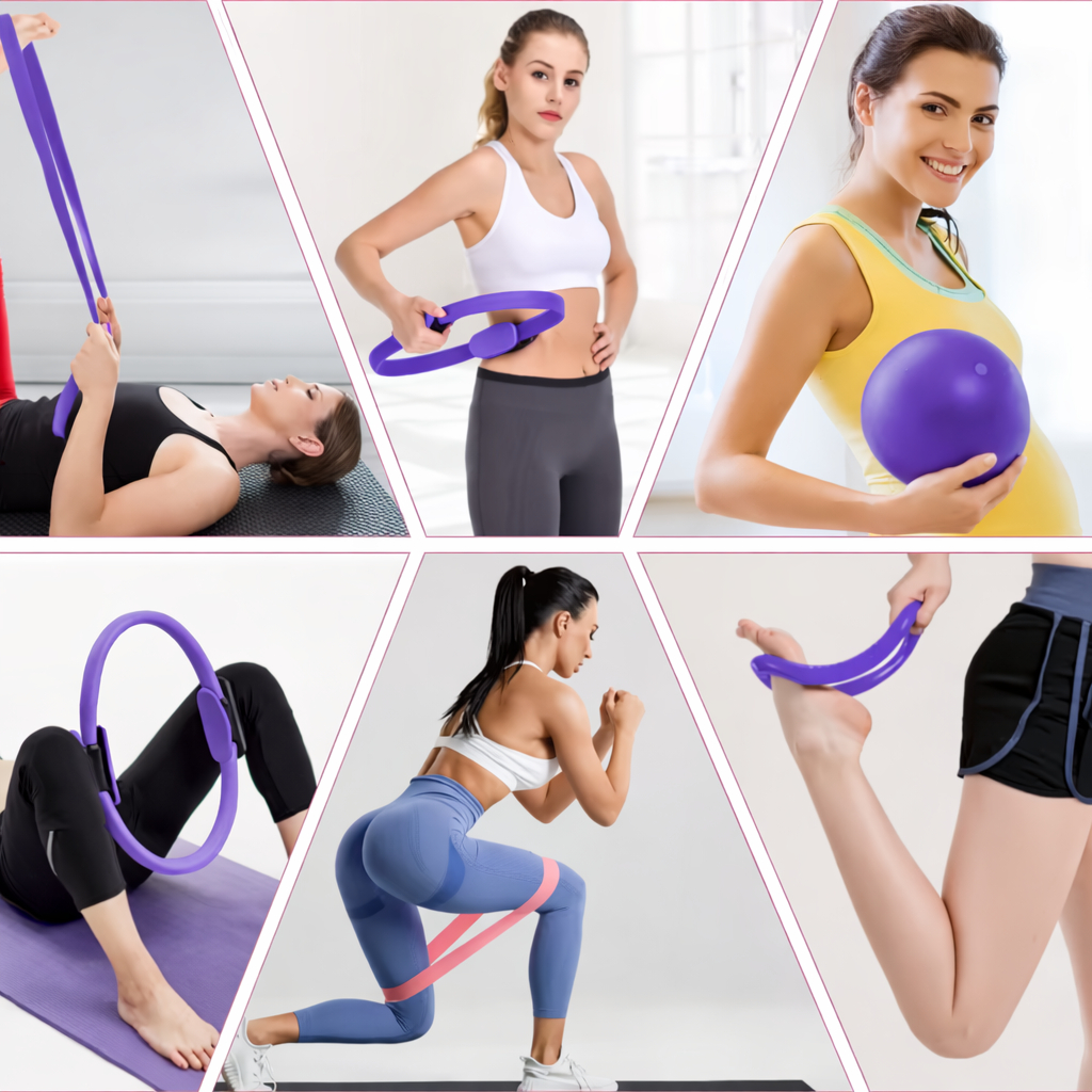 ZESTAW PILATES FITNESS JOGA 13w1 OBRĘCZ KOŁO DO PILATESU TAŚMY OPOROWE FIOLETOWY [FITNESS2]
