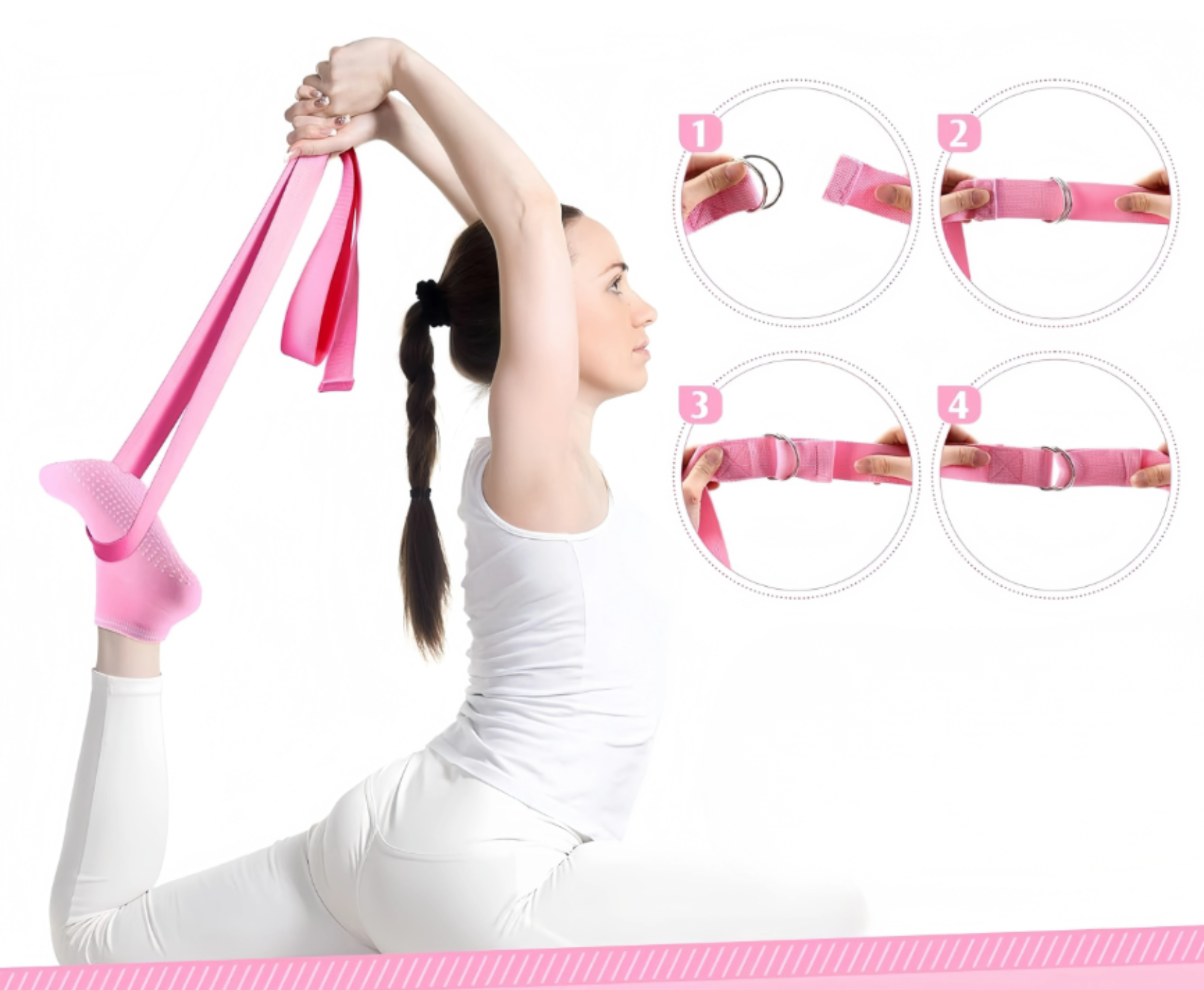 ZESTAW PILATES FITNESS JOGA 10w1 OBRĘCZ KOŁO DO PILATESU TAŚMY OPOROWE RÓŻOWY [FITNESS3]