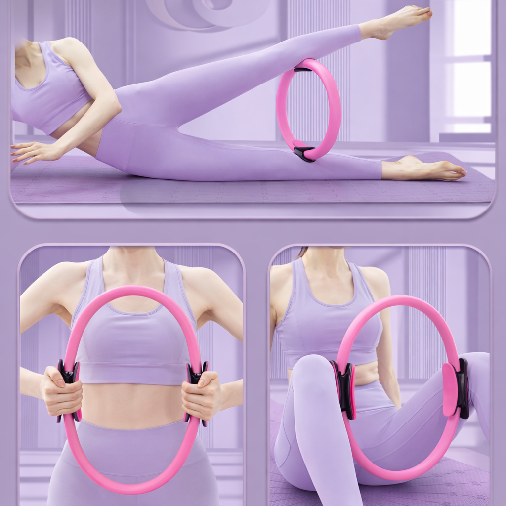 ZESTAW PILATES FITNESS JOGA 10w1 OBRĘCZ KOŁO DO PILATESU TAŚMY OPOROWE RÓŻOWY [FITNESS3]