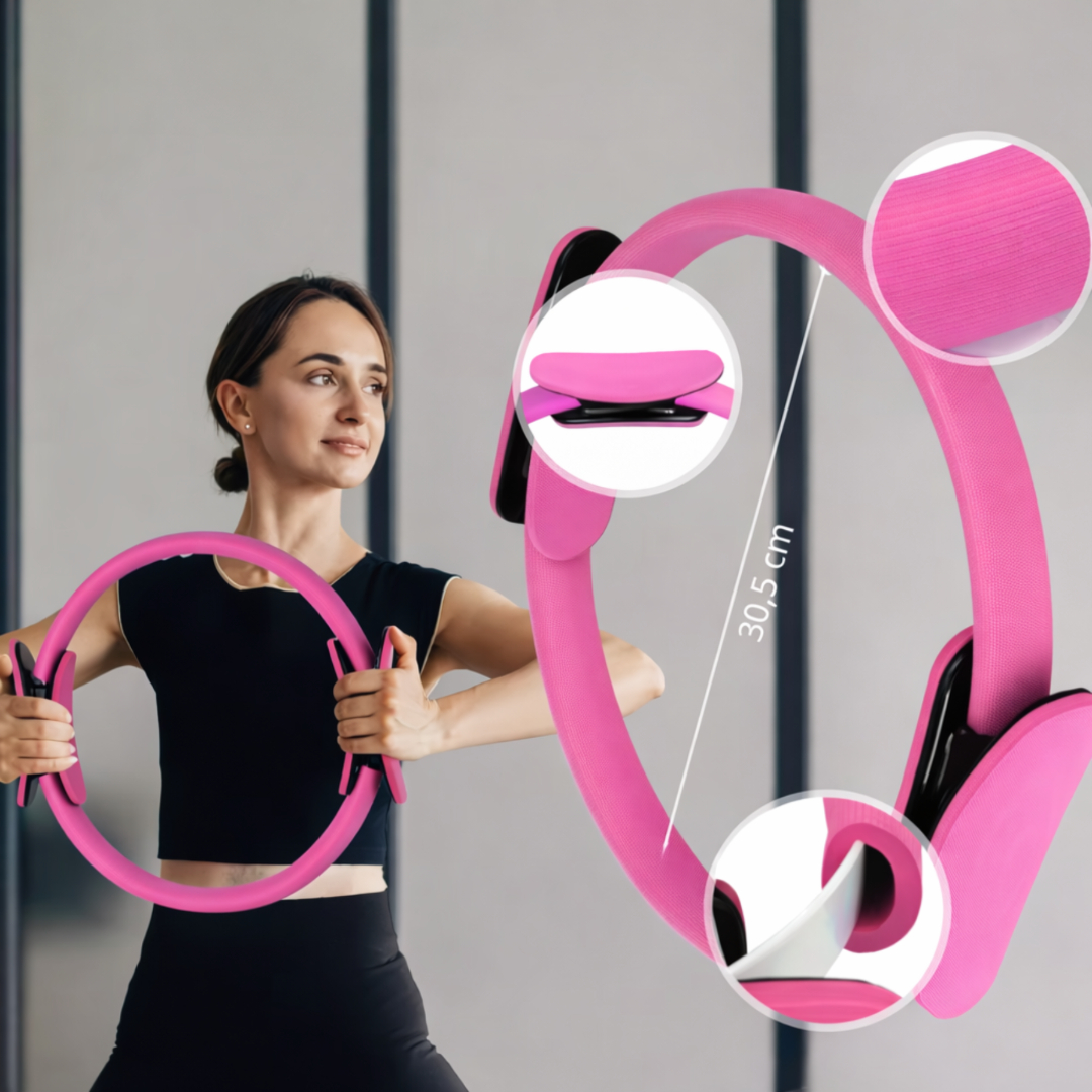 ZESTAW PILATES FITNESS JOGA 10w1 OBRĘCZ KOŁO DO PILATESU TAŚMY OPOROWE RÓŻOWY [FITNESS3]
