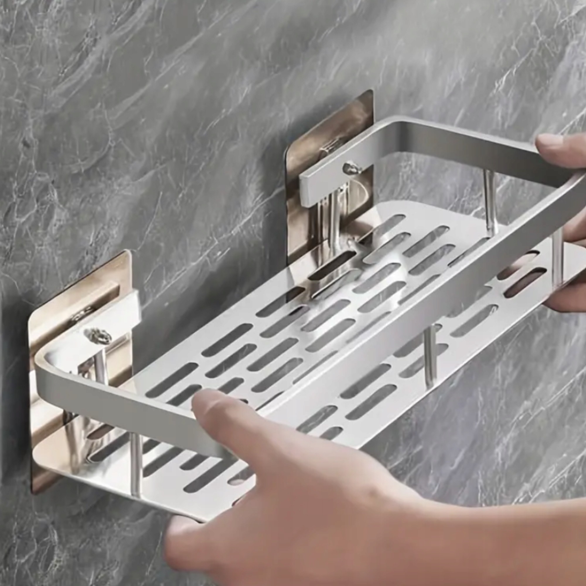 KOMPLET 2 SZT PÓŁKA ŁAZIENKOWA WISZĄCA METALOWA SAMOPRZYLEPNA SREBRNA LOFT [P1-SR]