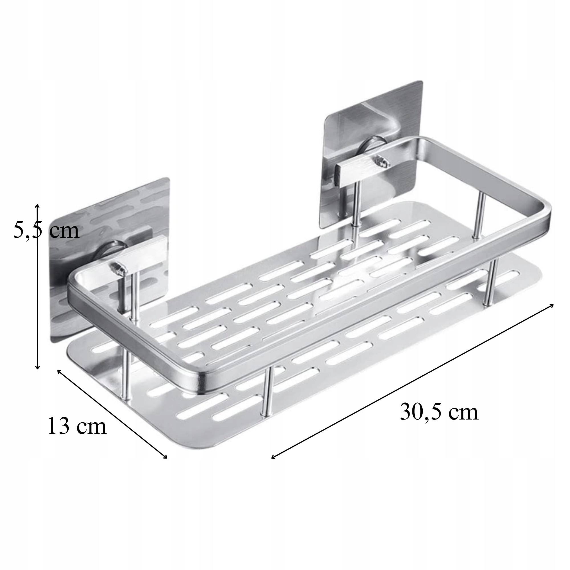 KOMPLET 2 SZT PÓŁKA ŁAZIENKOWA WISZĄCA METALOWA SAMOPRZYLEPNA SREBRNA LOFT [P1-SR]