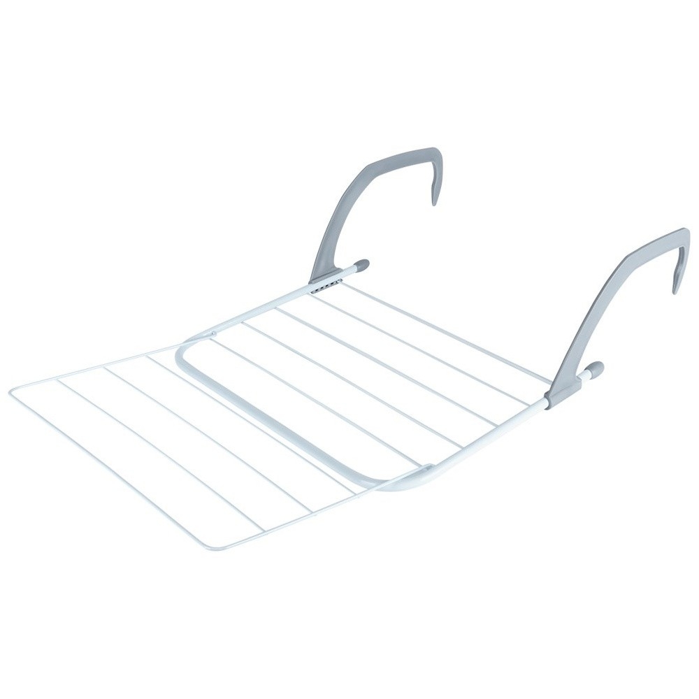 Składana suszarka na kaloryfer metalowa biała 55x50,5 cm – 10 prętów, pojemność 6 kg, rozkładane skrzydło, do łazienki i balkonu