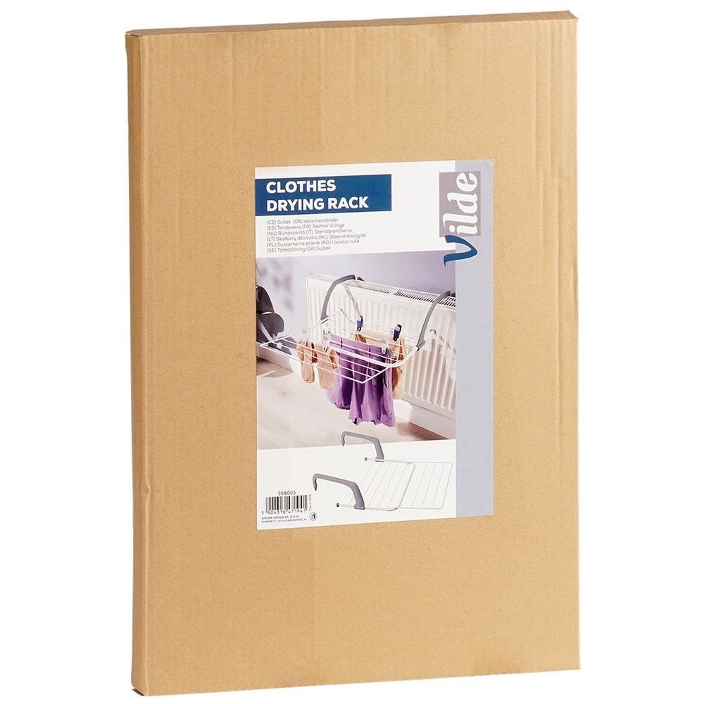 Składana suszarka na kaloryfer metalowa biała 55x50,5 cm – 10 prętów, pojemność 6 kg, rozkładane skrzydło, do łazienki i balkonu