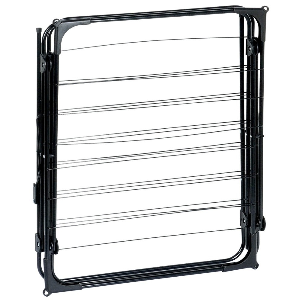 Pionowa suszarka na pranie 3-poziomowa Vilde, metalowa czarna 62x46,5x137,5 cm, 26 prętów, pojemność 12,5 m suszenia, składana, stabilna konstrukcja do wnętrz i na balkon