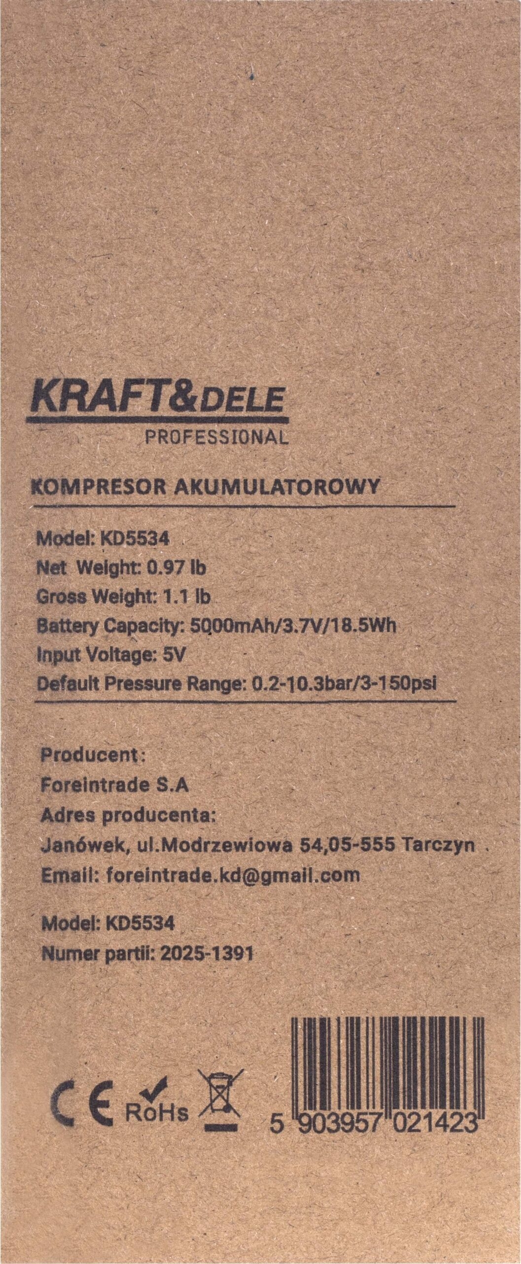 Kompresor akumulatorowy 0,2-10,3 bar KD5534