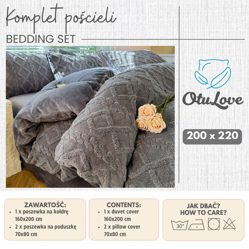 POŚCIEL POLAROWA SWETEREK KOMPLET POŚCIELI 200x220 SZARA [POSCIEL106]