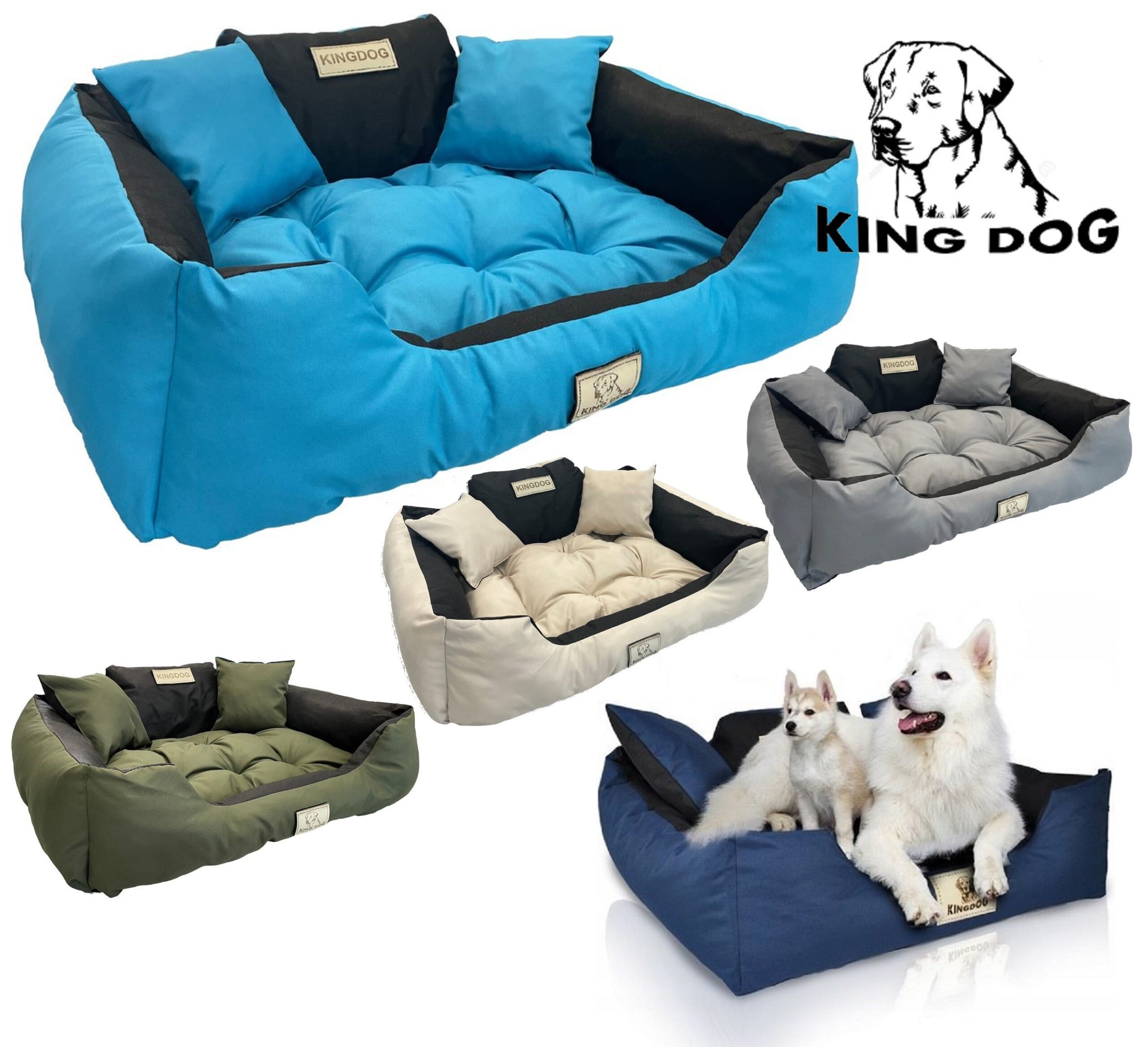 Legowisko dla psa kojec KINGDOG 75x65 cm personalizowane wodoodporne niebieskie