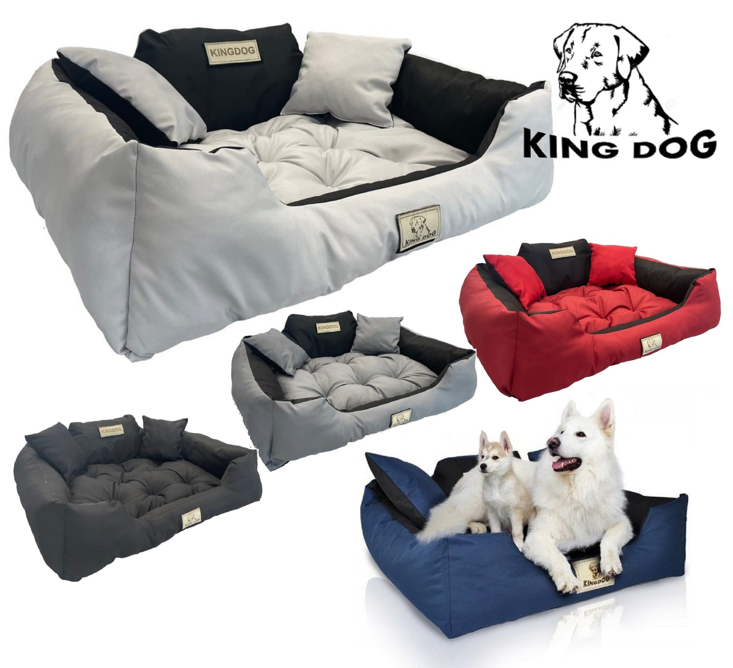 Legowisko dla psa kojec KINGDOG 75x65 cm personalizowane wodoodporne jasnoszare