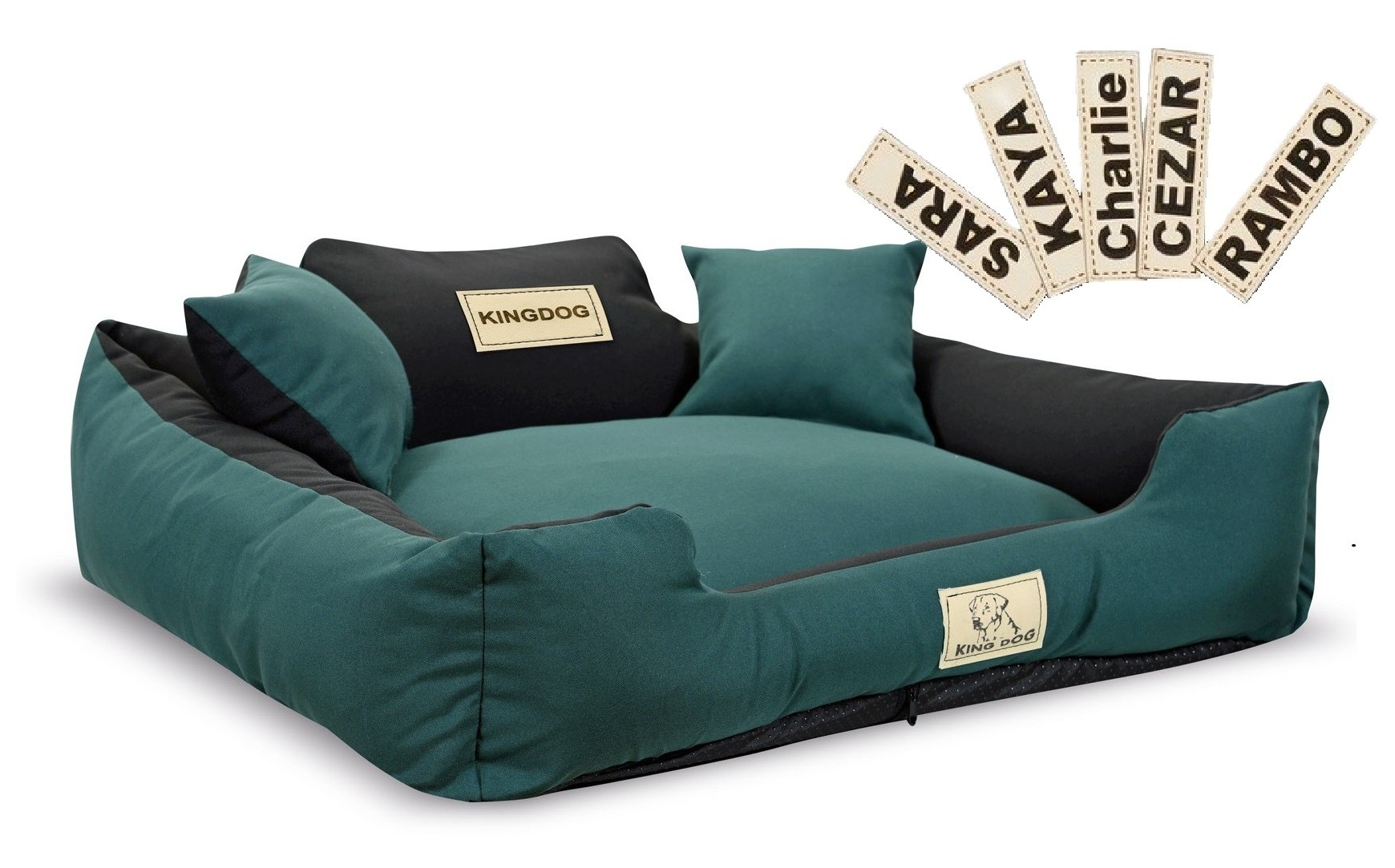 Legowisko dla psa kojec KINGDOG MM43 75x65 cm personalizowane rozbieralne antyslip zielone