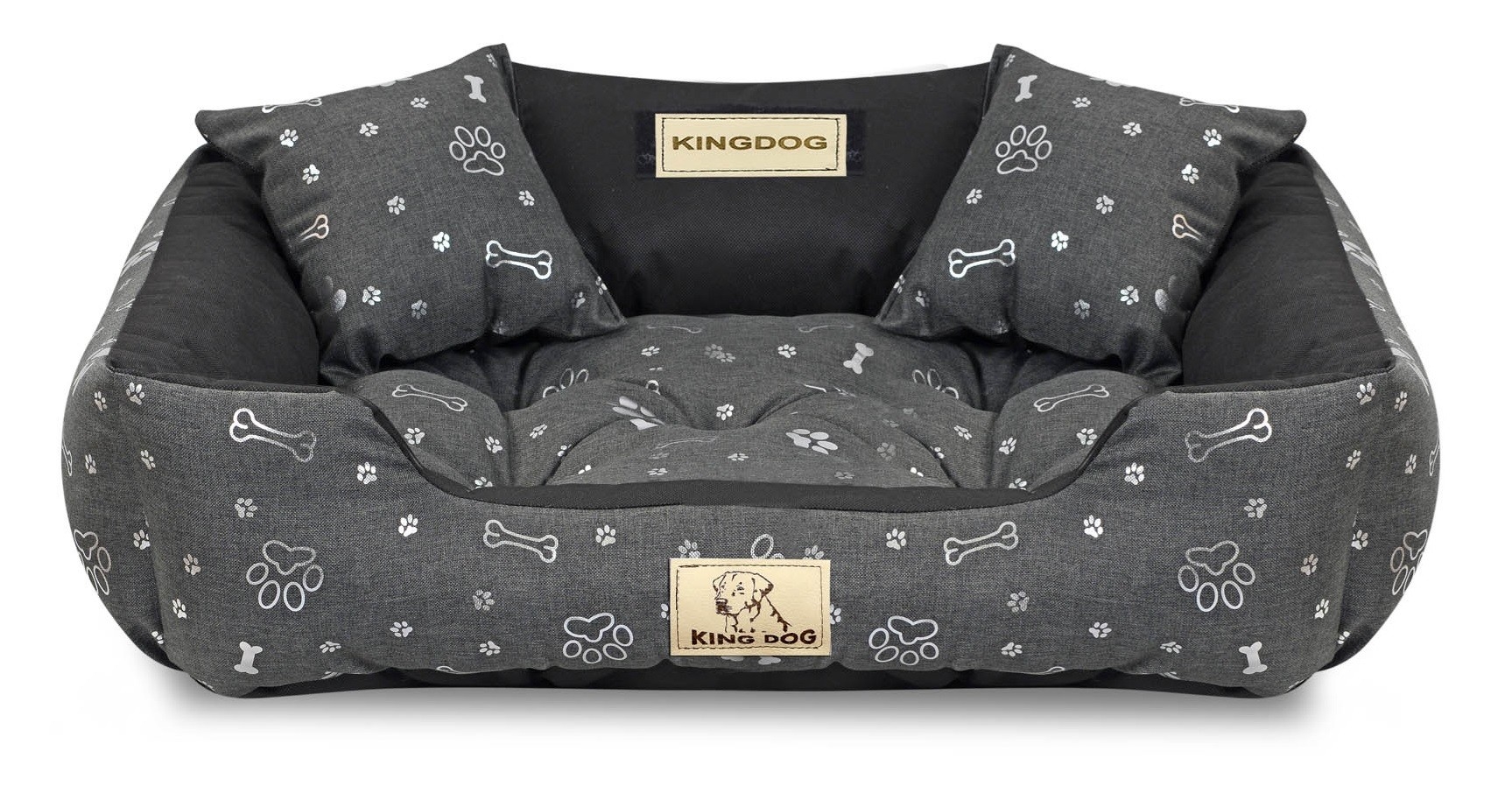 Legowisko dla psa kojec KINGDOG 75x65 cm personalizowane wodoodporne kości srebrne