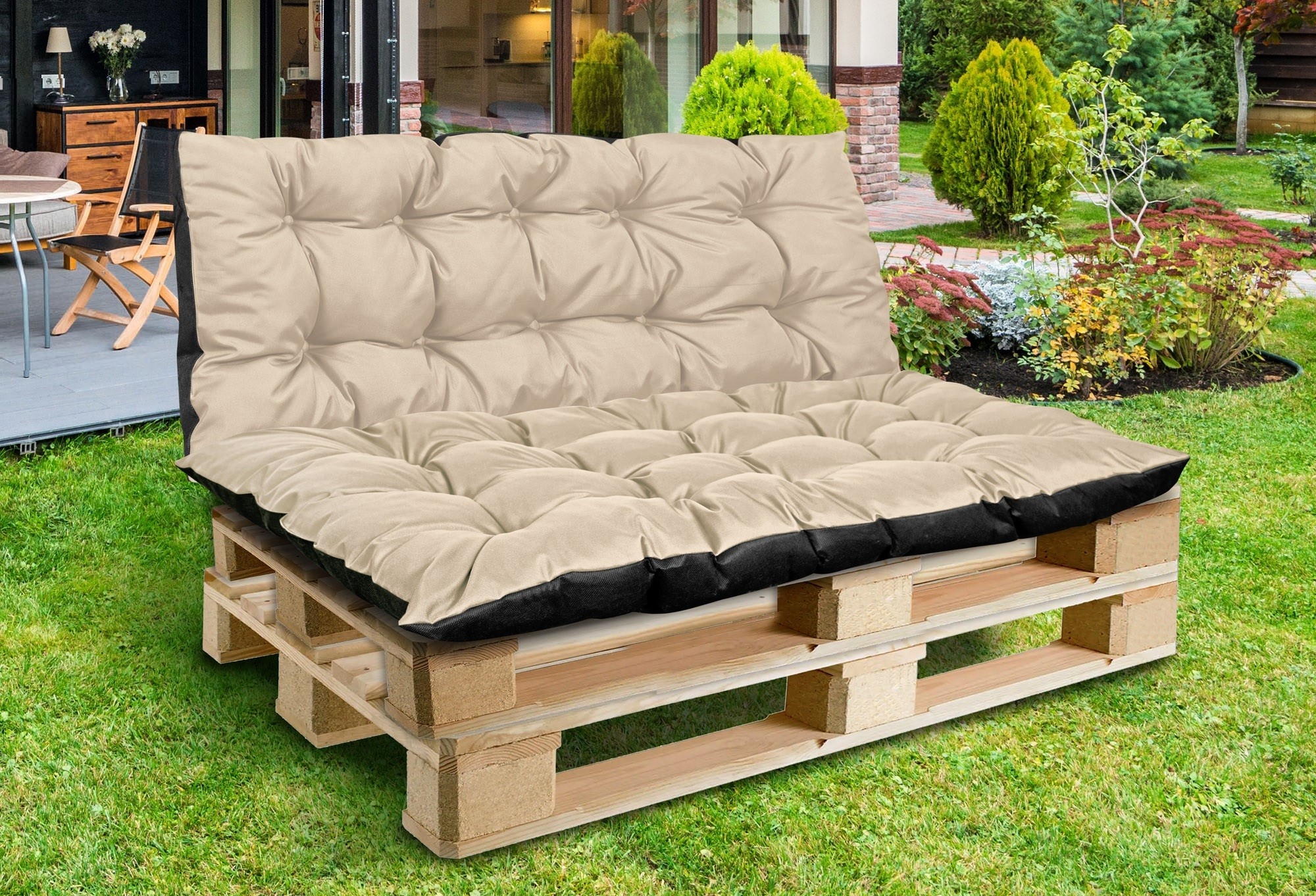 Zestaw Poduszka ogrodowa 120/80 cm + 120/40 cm na ławkę palety wodoodporna beżowy