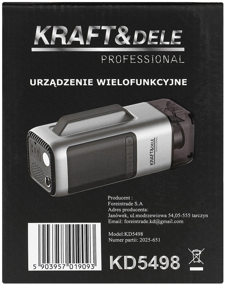 URZĄDZENIE WIELOFUNKCYJNE ODKURZACZ / JUMP-STARTER / POMPKA / DMUCHAWA / LATARKA / POWERBANK KD5498
