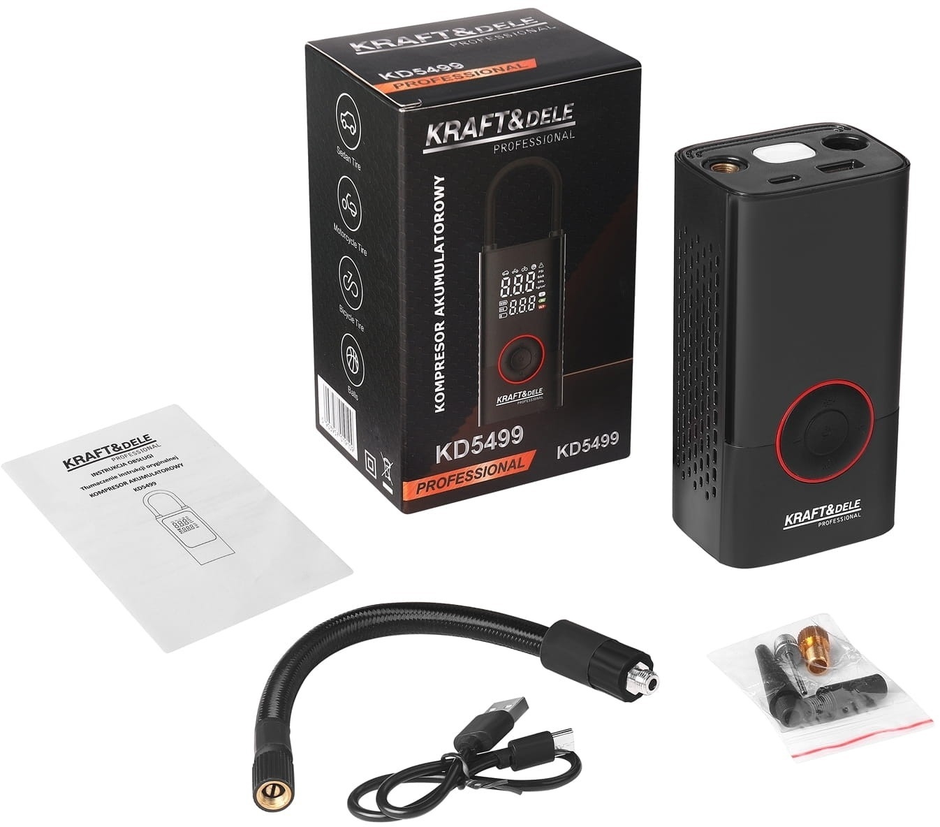 KOMPRESOR AKUMULATOROWY + LATARKA 85W 4000mAh KD5499