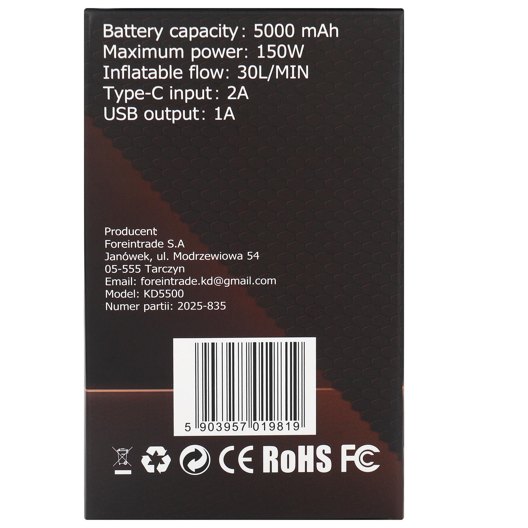 KOMPRESOR AKUMULATOROWY 5000mAh KD5500