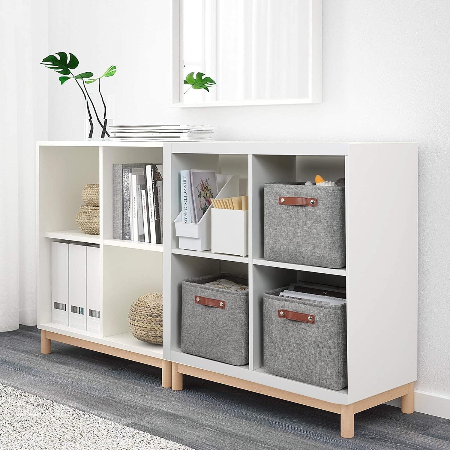 Składany pojemnik organizacyjny z bawełnianego lnu szary,  37x26x20 cm 3 sztuki w zestawie