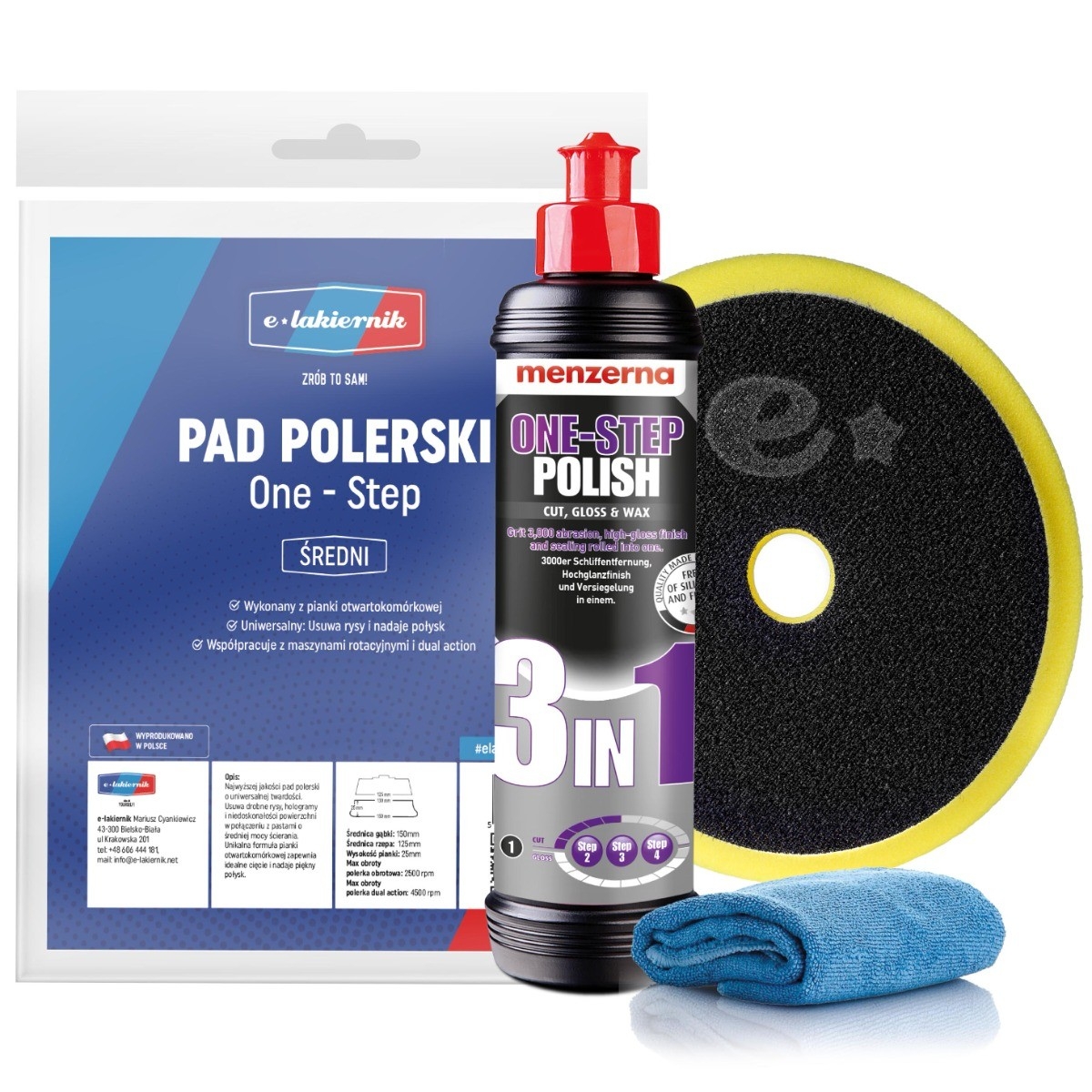 Pasta Polerska Menzerna Do Lakieru 3w1 One Step 250ml + Pad Polerski Średni