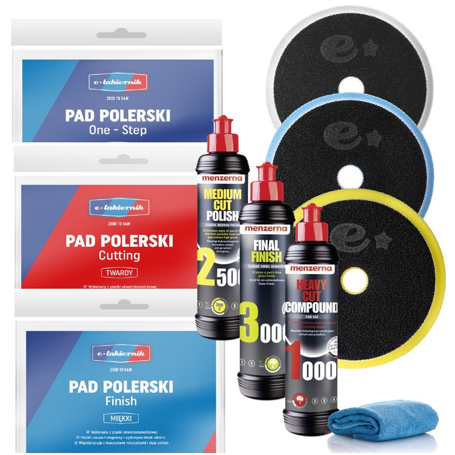 Zestaw 3x Pasta Polerska Menzerna + 3x Pady Gąbki na Rzep e-lakiernik