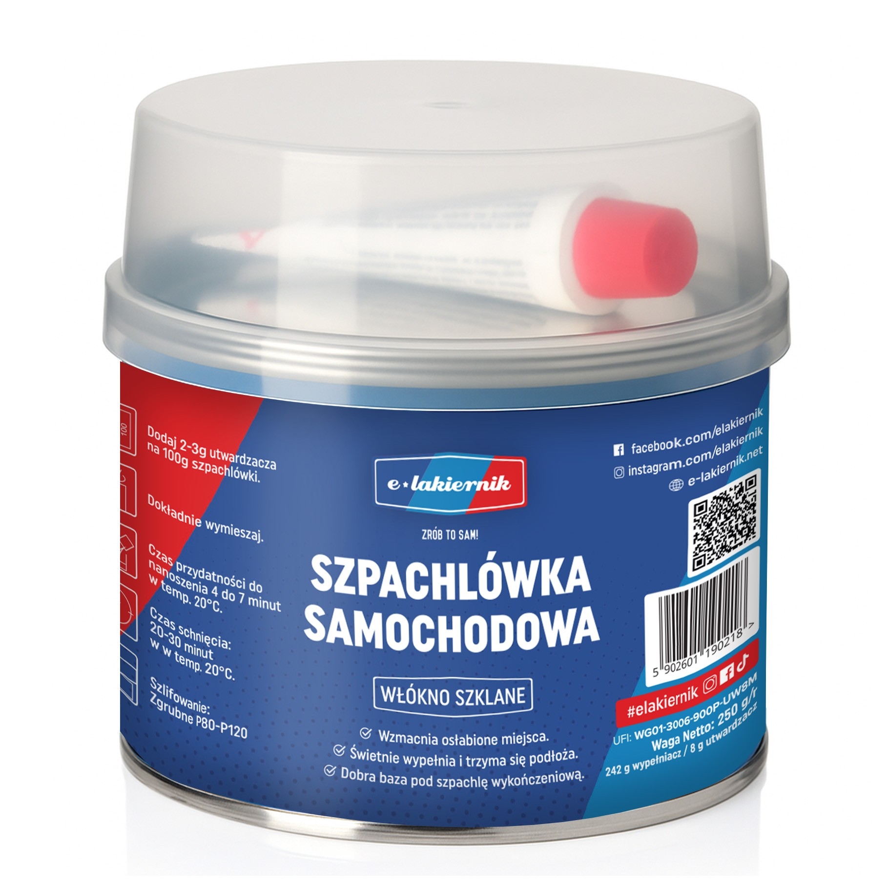 Szpachlówka Samochodowa z Włóknem Szklanym Twarda, Szybka 250g