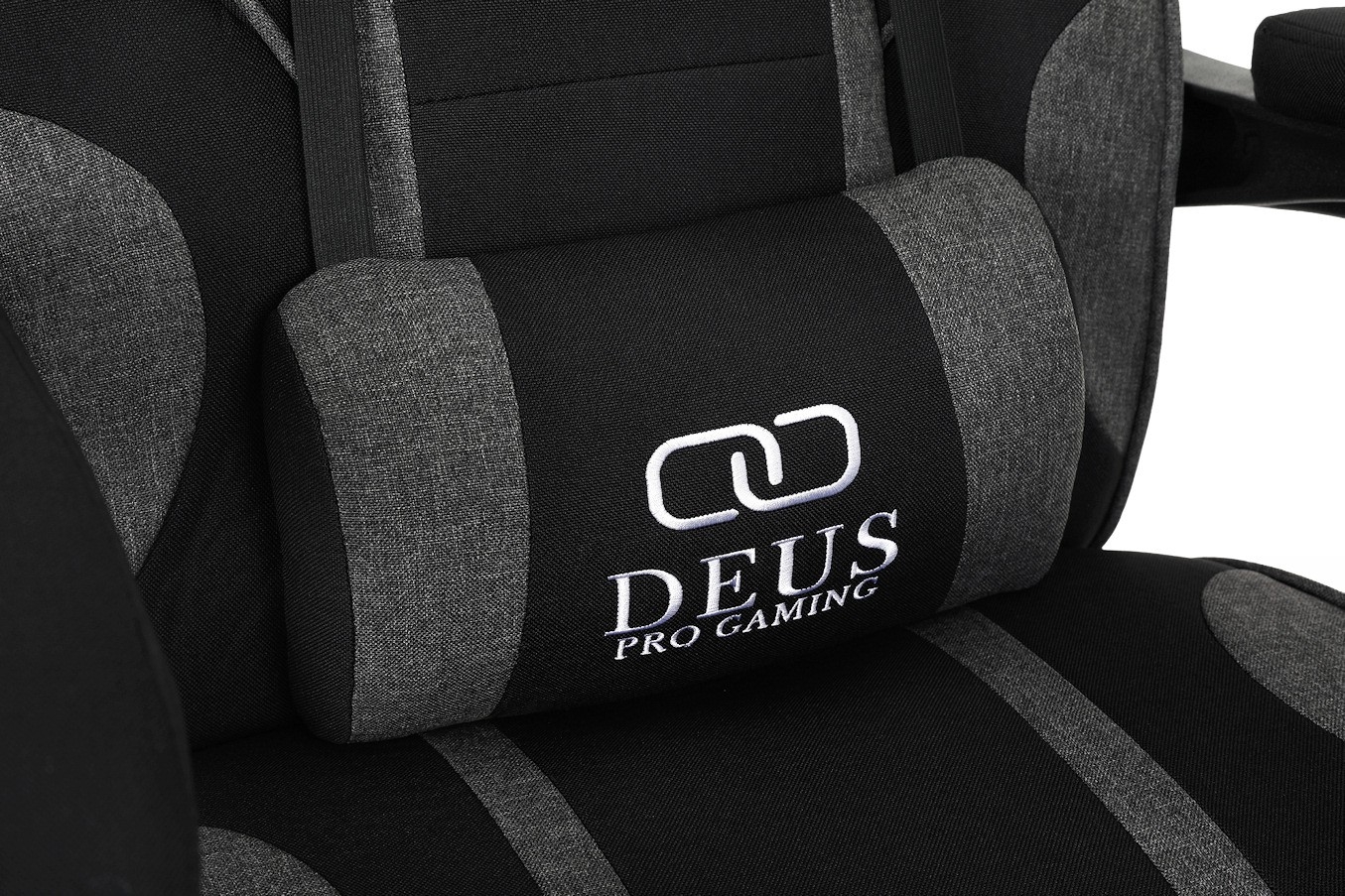 Deus X-Stream Fotel gamingowy z tkaniny z podnóżkiem i regulowanymi poduszkami – ciemnoszary, ergonomiczny, kółka kauczukowe