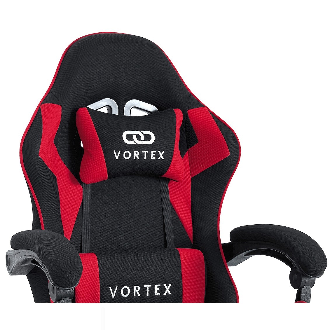 Fotel gamingowy EXTREME Vortex Red – ergonomiczny, tapicerowany fotel dla graczy z regulowanym oparciem i poduszkami, obrotowy 360° (czarno-czerwony)