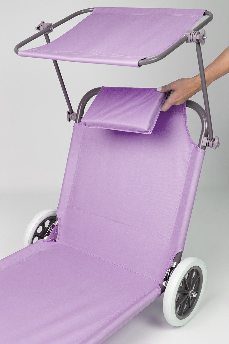 Leżak Plażowy z Funkcją Wózka Fioletowy – Mobilny i Wygodny