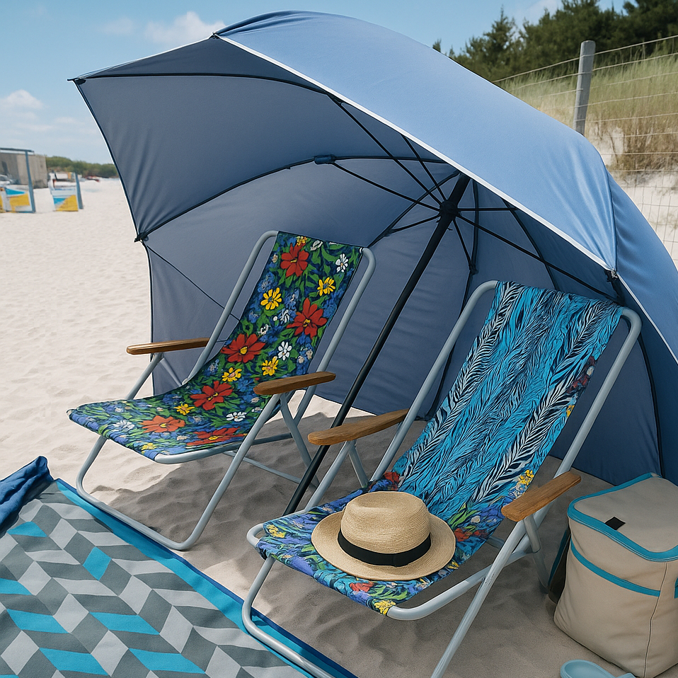 Duży parasol plażowy i ogrodowy 3w1 - składany parawan
