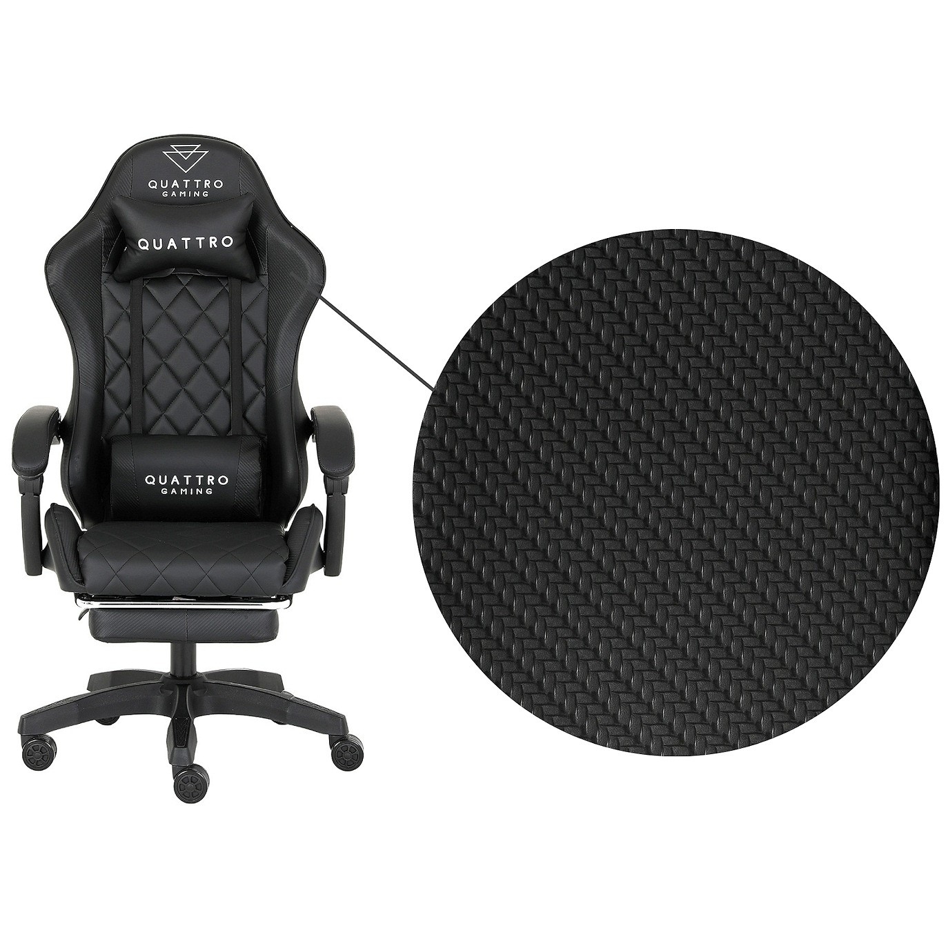 Fotel Gamingowy z Podnóżkiem Eco Skóra QUATTRO Black