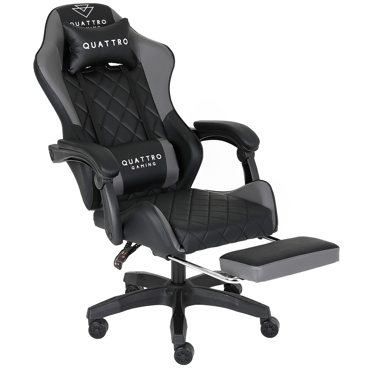Fotel Gamingowy Szary z Podnóżkiem Eco Skóra QUATTRO Gray