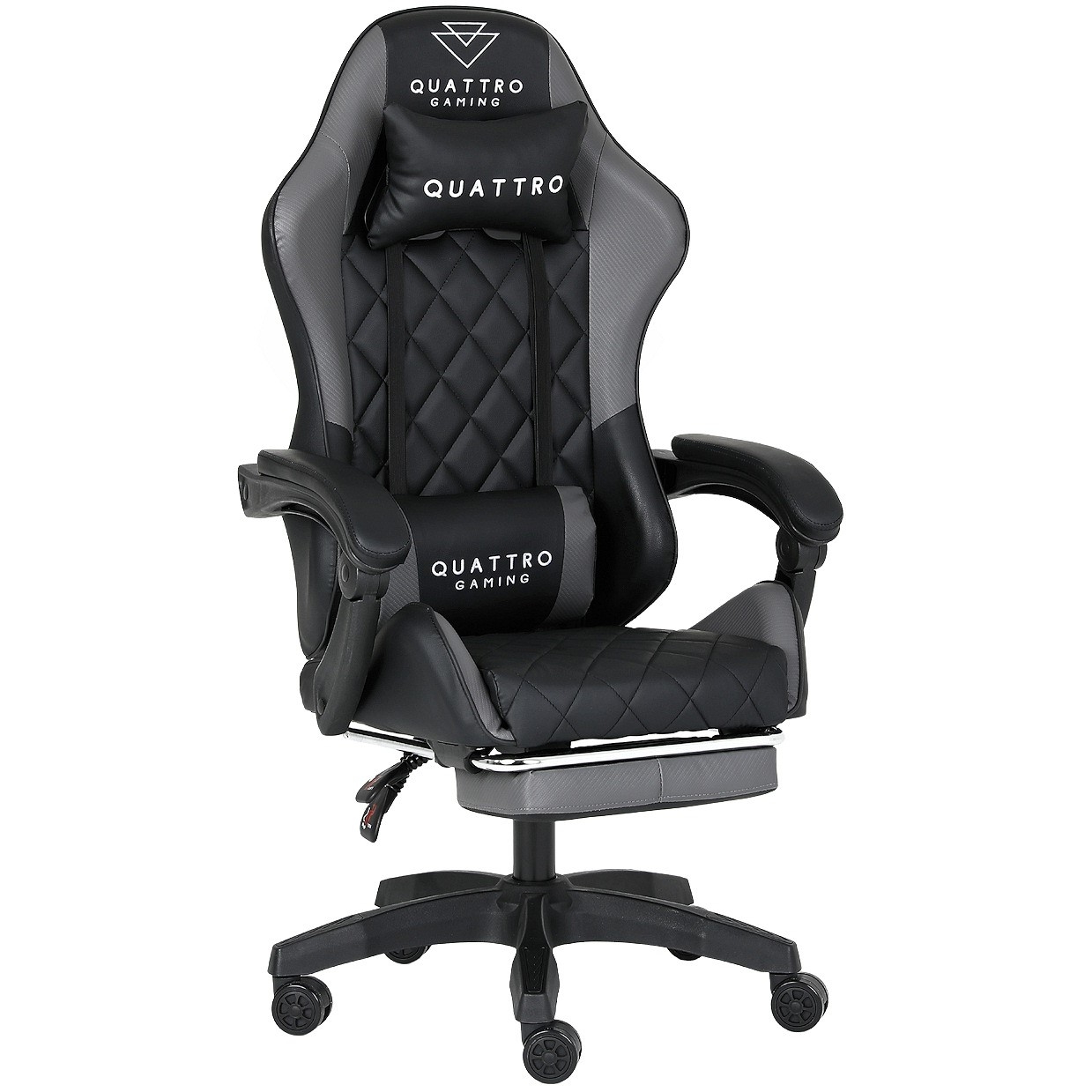 Fotel Gamingowy Szary z Podnóżkiem Eco Skóra QUATTRO Gray