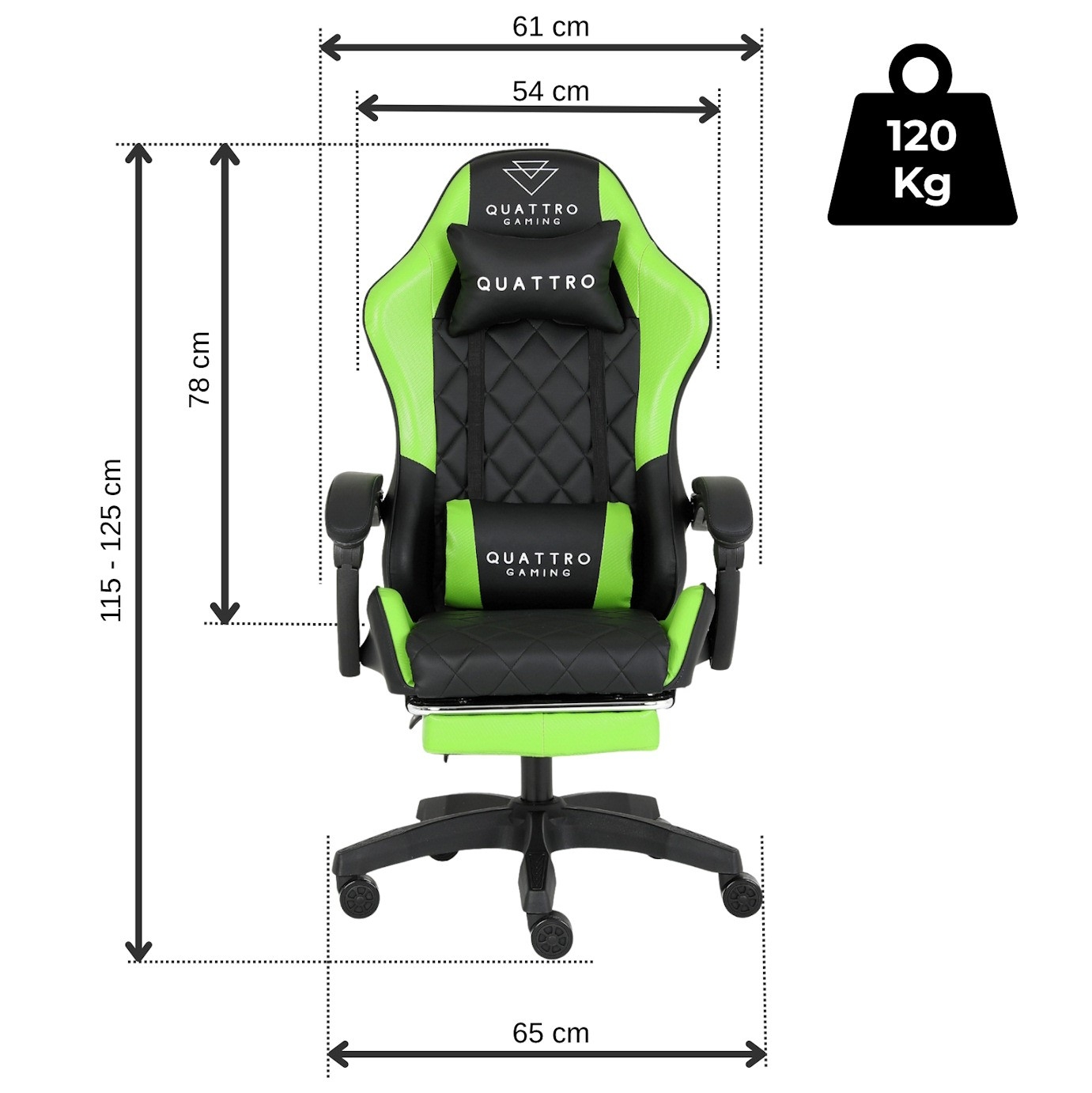 Fotel Gamingowy Quattro Carbon Green Pikowany Premium z Podnóżkiem
