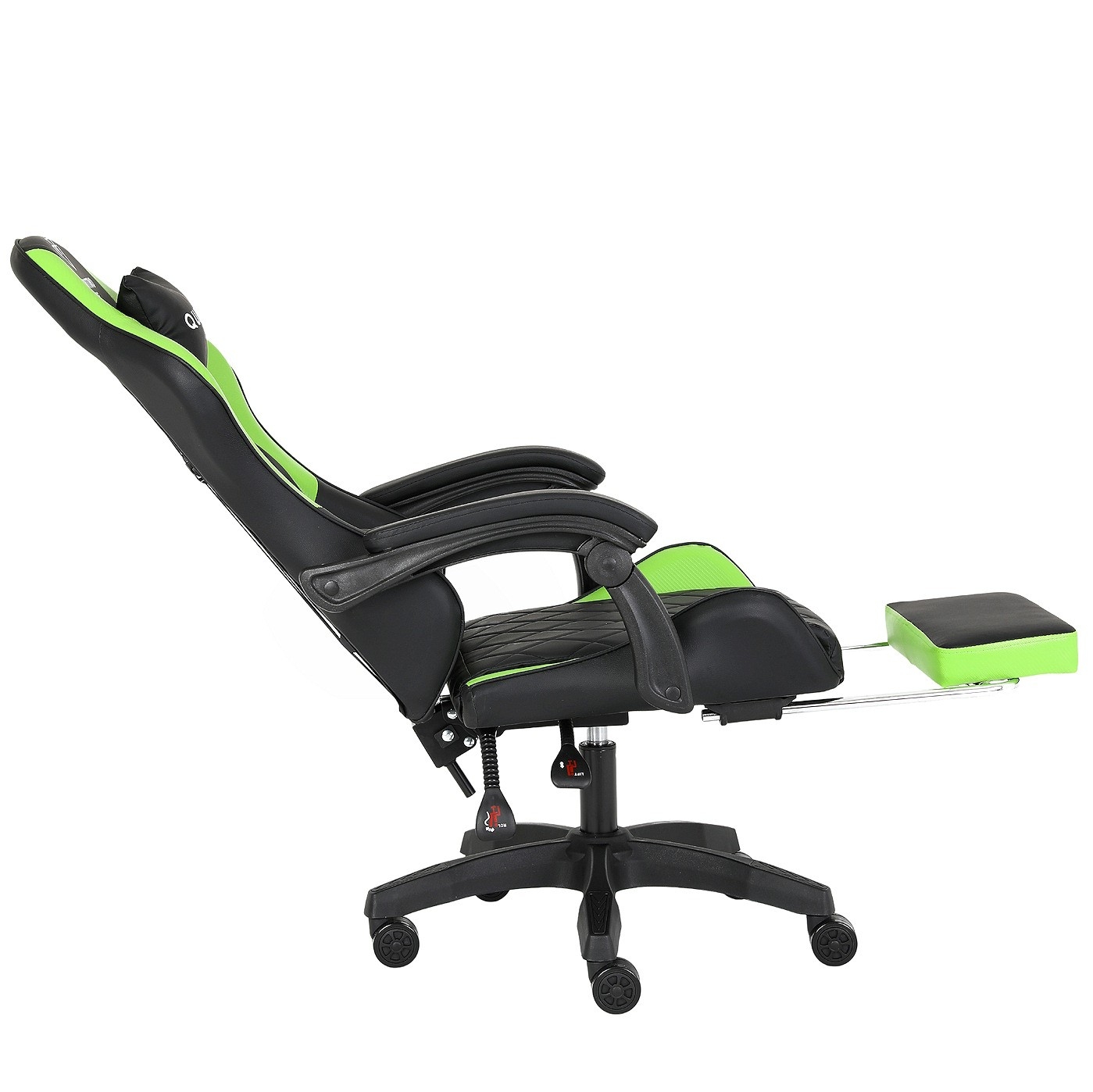 Fotel Gamingowy Quattro Carbon Green Pikowany Premium z Podnóżkiem