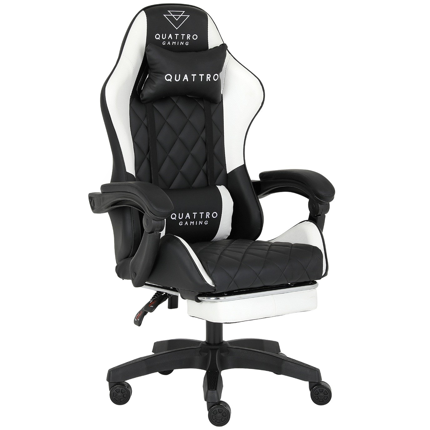 Fotel Gamingowy Quattro White Podnóżek Pikowany Eco Skóra Premium