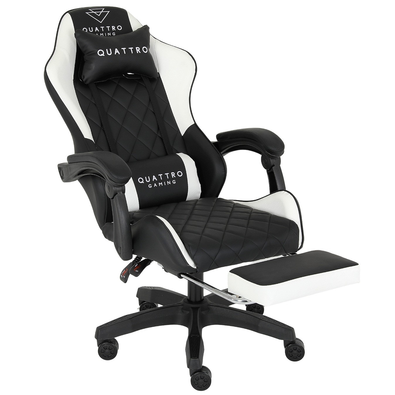 Fotel Gamingowy Quattro White Podnóżek Pikowany Eco Skóra Premium
