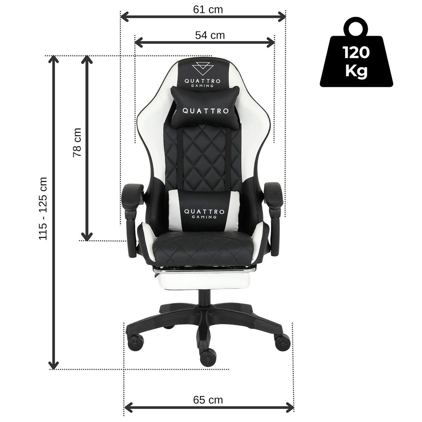 Fotel Gamingowy Quattro White Podnóżek Pikowany Eco Skóra Premium