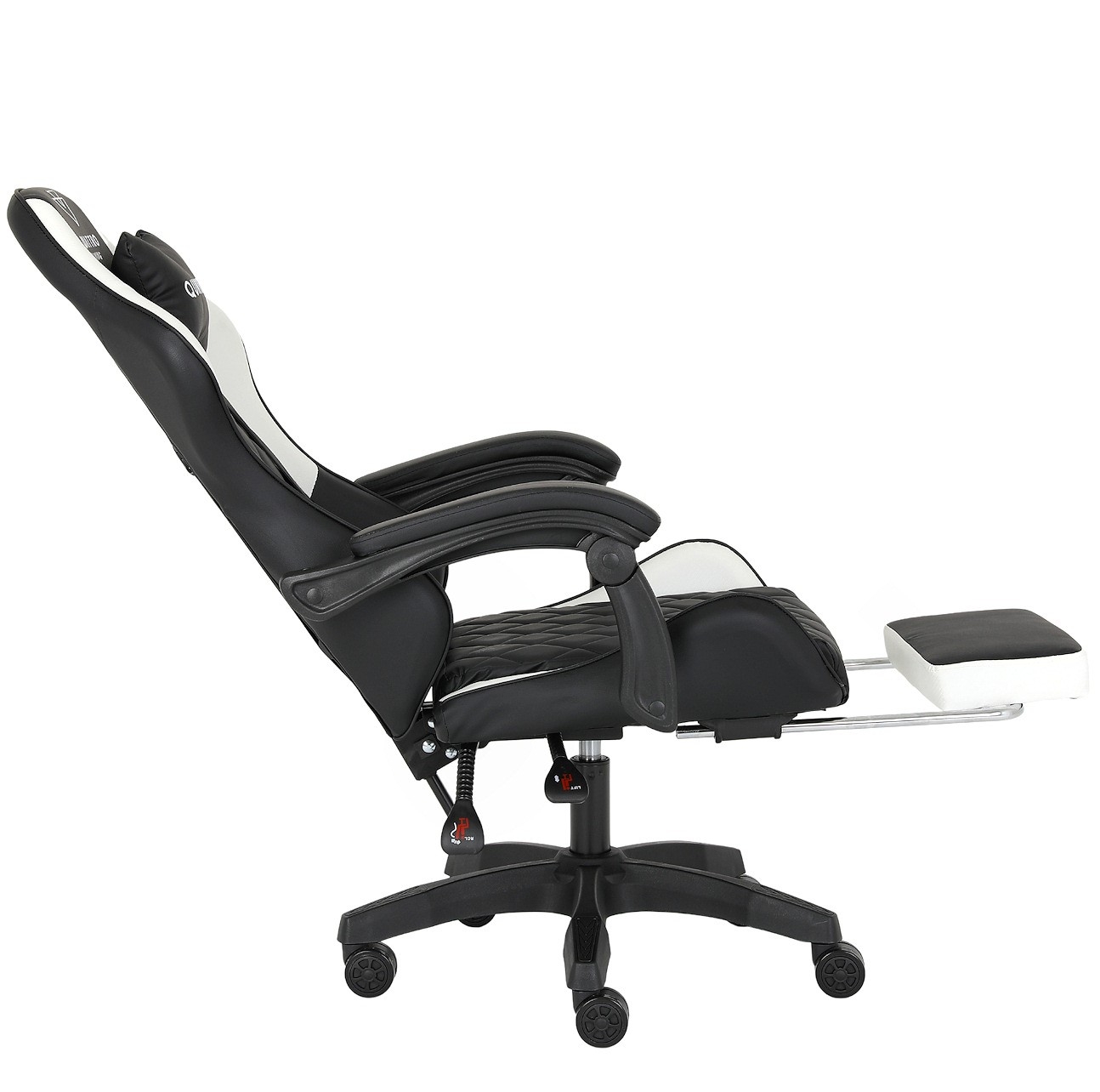 Fotel Gamingowy Quattro White Podnóżek Pikowany Eco Skóra Premium