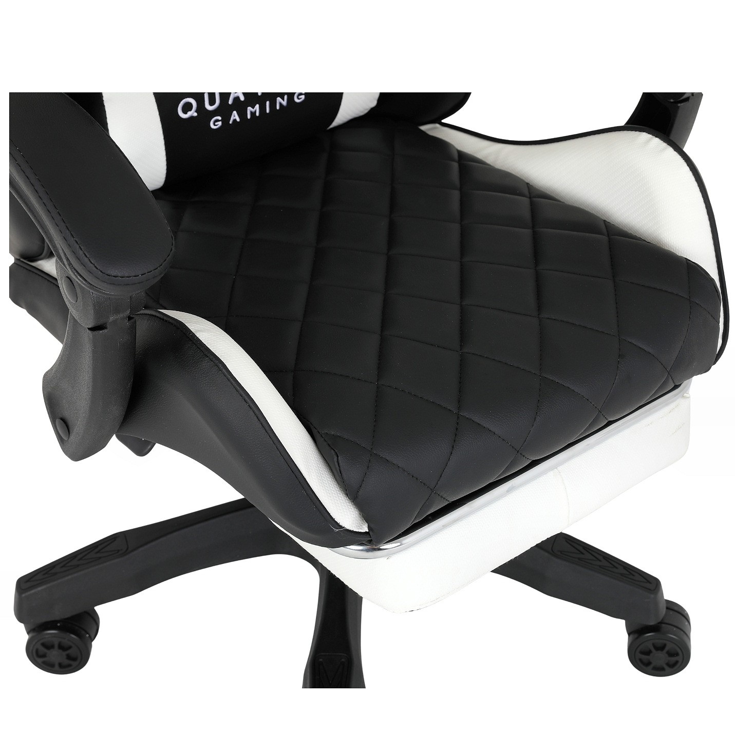 Fotel Gamingowy Quattro White Podnóżek Pikowany Eco Skóra Premium
