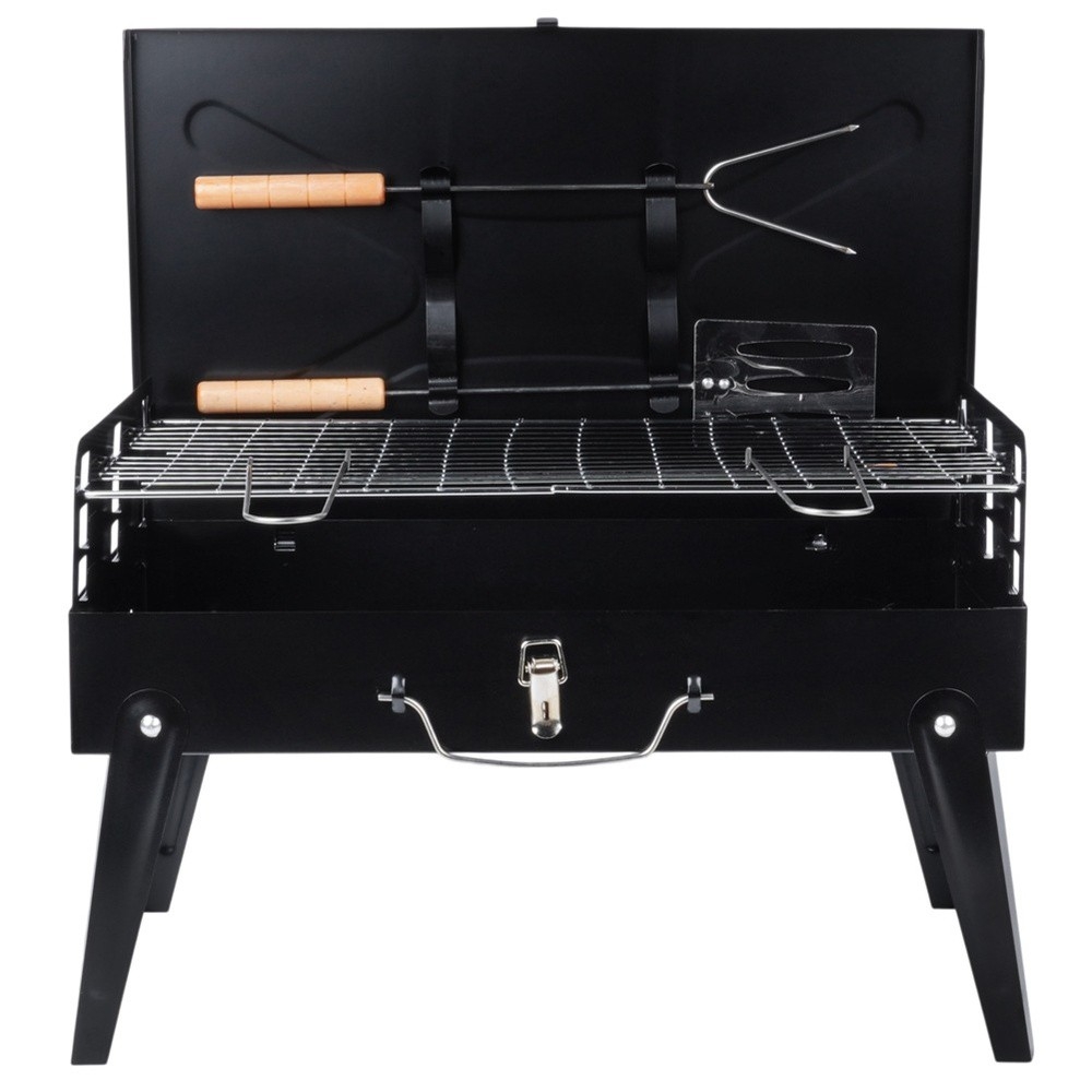 Grill węglowy składany przenośny walizka z przyborami 43x26x29 cm