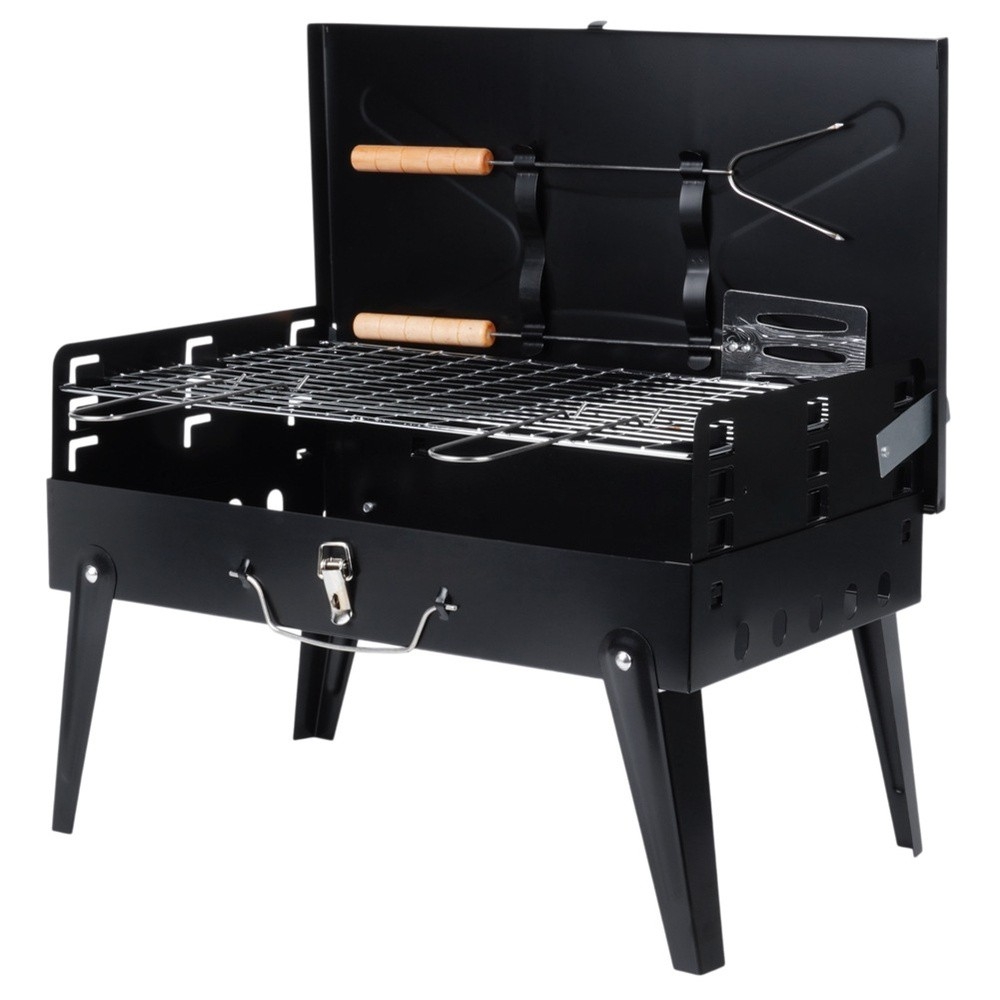 Grill węglowy składany przenośny walizka z przyborami 43x26x29 cm