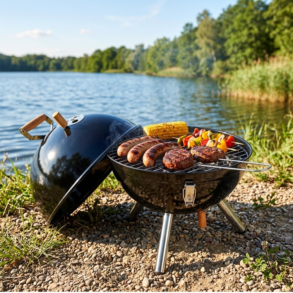 Grill węglowy stalowy kulisty przenośny 31x31x41 cm