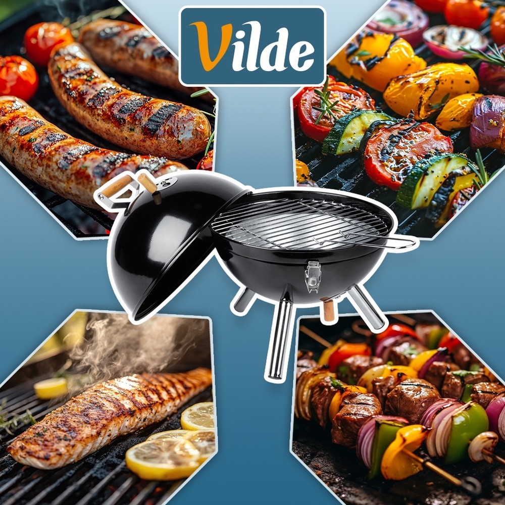 Grill węglowy stalowy kulisty przenośny 31x31x41 cm