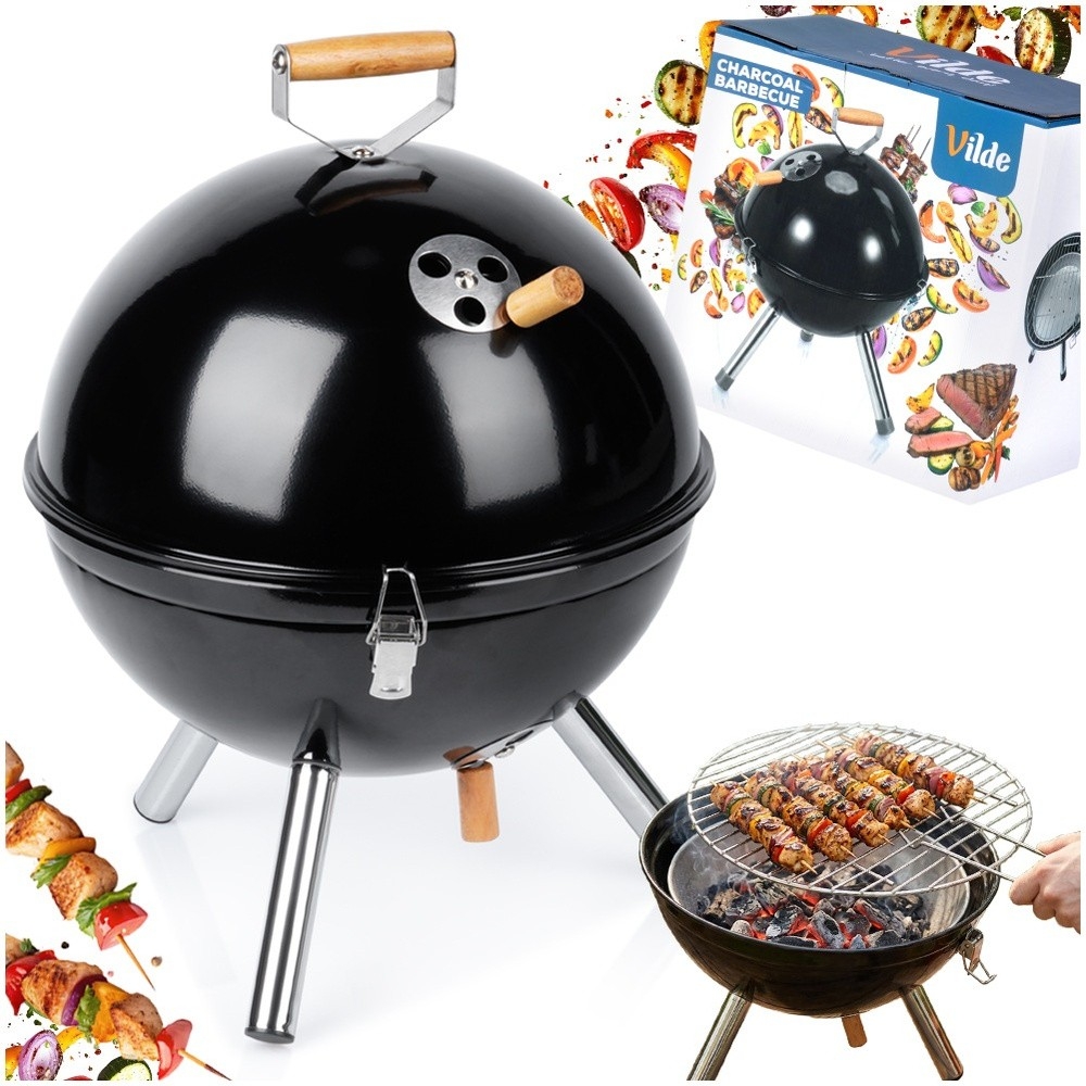 Grill węglowy stalowy kulisty przenośny 31x31x41 cm