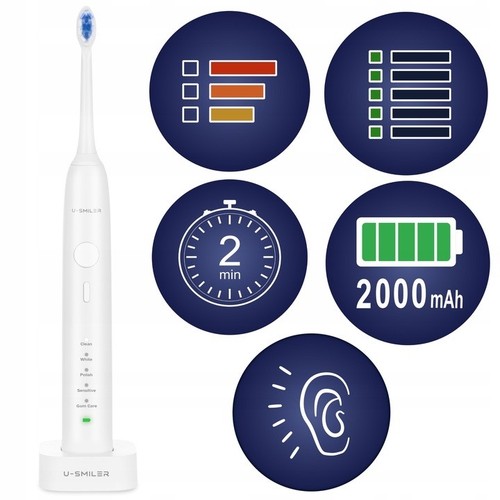 SZCZOTECZKA SONICZNA DO ZĘBÓW ELEKTRYCZNA U-SMILER ETUI 5 TRYBÓW IPX8
