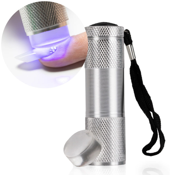 Mini latarka LED/UV 9V do paznokci ze stemplem do stampingu