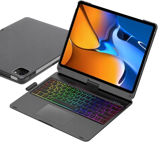 Etui do iPad czarne, klawiatura QWERTZ iPad 10.2 podświetlana RGB