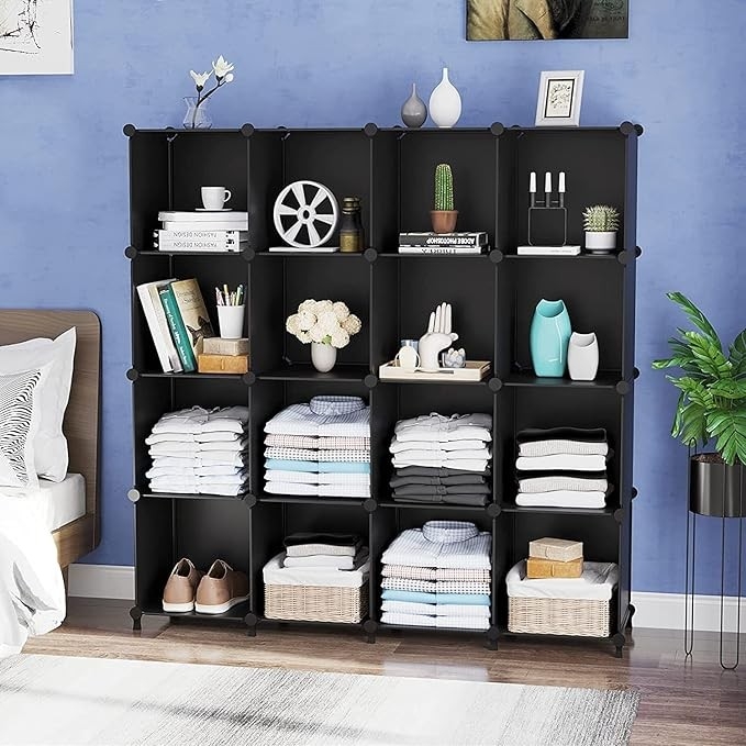 Modułowy organizer, 16 modułów, regał w kształcie kostki, regał 30x30 -10kg, regał do książek